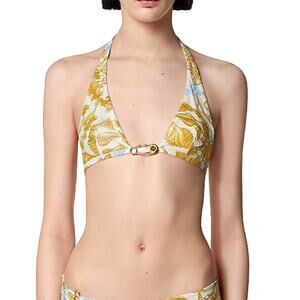 VERSACE Women's Eggshell Multicolor Baroque Print Bikini Top Size 3 Medium